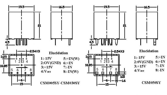 50A PCB Mount Closed Loop Current Sensor  ± 15V Supply 4V Output