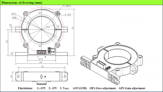 Open Loop DC Split Core Current Sensor Hall Effect Type 62mm Diameter CS2000EKF