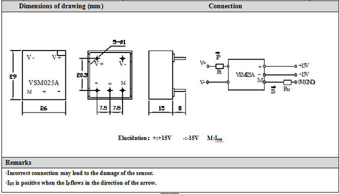 ±25mA Output PCB Mount Hall Effect Voltage Sensor VSM025A High Precision