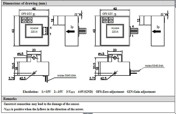 Welding Machine Hall Effect Precision Current Transducer 4V Output Window 22 X16mm